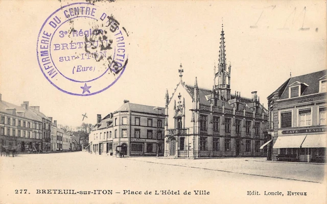 Carte postale Ancienne Dept 27 EURE Breteuil sur Iton Place de l' Hôtel de Ville