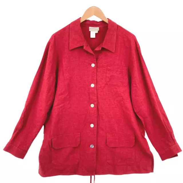 Coldwater Creek Women's Red Linen Long Sleeve Button-Down Shirt Jacket Size L