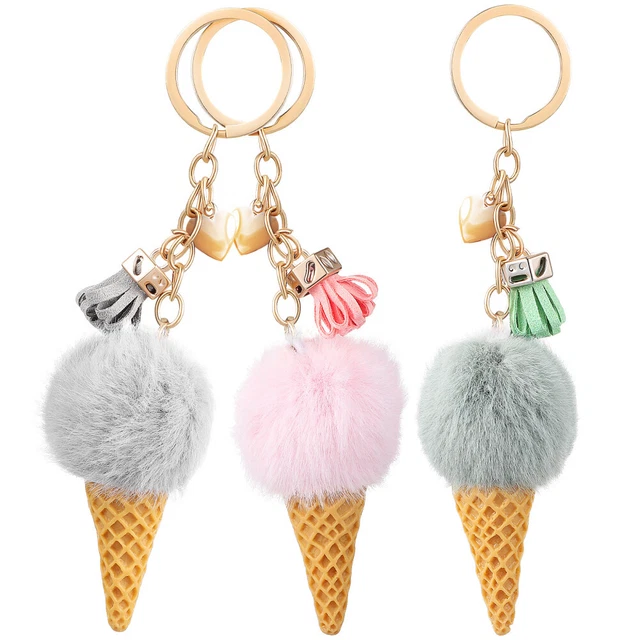 3pz Portachiavi Ghiaccio Pom Pom Cone Peloso per Donna Ragazze