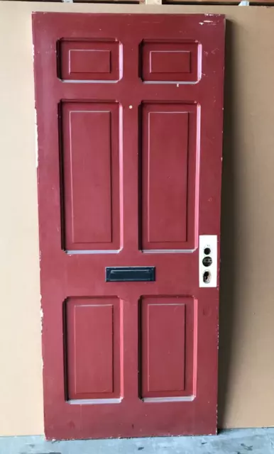 1 Antique Single Exterior 36x84 Entryway Wood Door Vintage Old Maroon 1994-22B