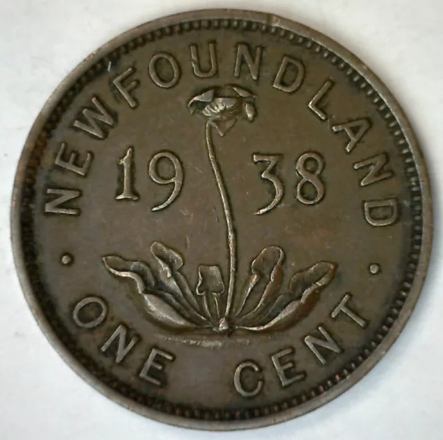 1938 Newfoundland Canada Bronze Small Cent XF 1c Coin Circulated Extra Fine