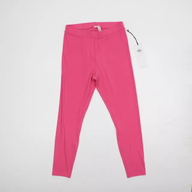 Alo Yoga Womens Leggings Sz L Pink Ribbed High Waist 7/8 Blissful NEW NWT