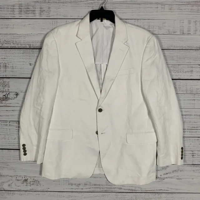 Mens 100% Linen Blazer By Tasso Elba Solid White Size XL 45-47 Sport Coat