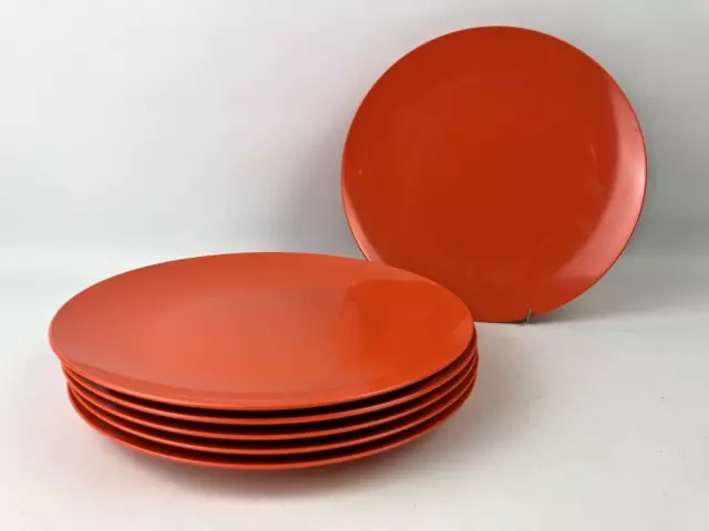 6 x Orange Melaware Plastic Large Plates Picnic Campervan Retro Vintage 1970s