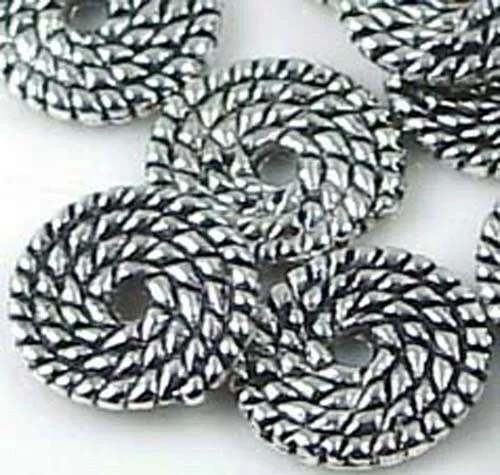 20 Antique Silver Pewter Spiral Disc 10mm Beads