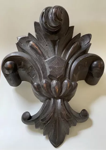 sculpture fronton bois Architectural renaissance fleur de lys royal 35/29 Cm