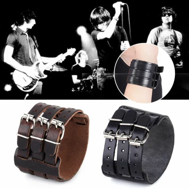 Hot Punk Men Women Wide Genuine Leather Belt Bracelet Cuff Wristband Bangle Gift
