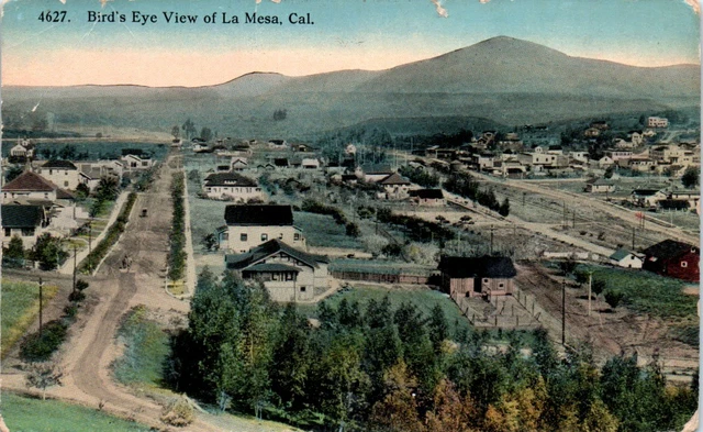 1910s CA Postcard Bird's Eye View Of La Mesa California San Diego Aerial Town