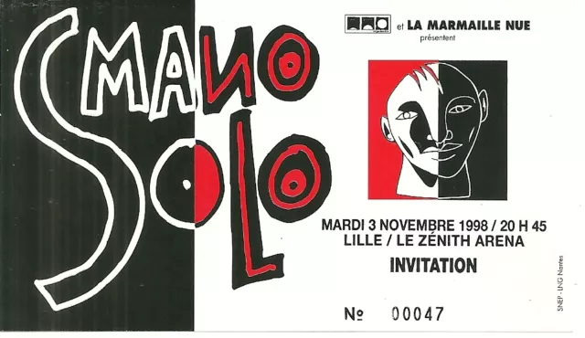 Rare / Ticket Billet De Concert - Mano Solo : Live A Lille ( France ) 1998