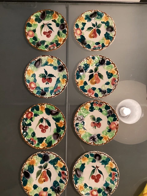 Set of  8 Vintage Hand Painted Fruit Majolica Italian  Plate 7”