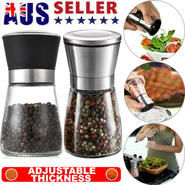 2pcs Stainless Steel Salt and Pepper Grinder of Premium Brushed Mill 5 Grade AU