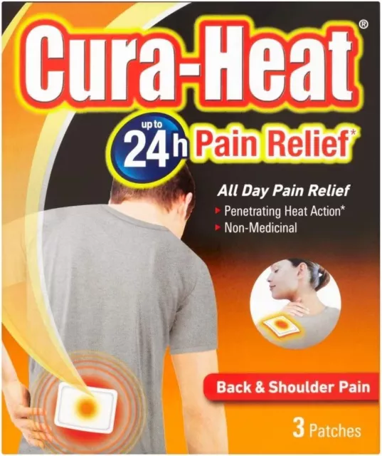 Cura Heat Pads Back & Shoulder Heat Patches 24h Warm Pain Relief 3Pack