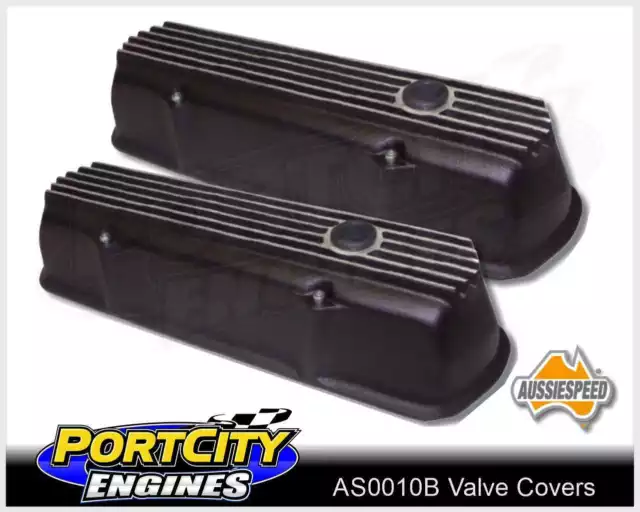 Alloy Valve Covers Holden V8 253 308 Red Blue Black Finned Tall Black AS0100B