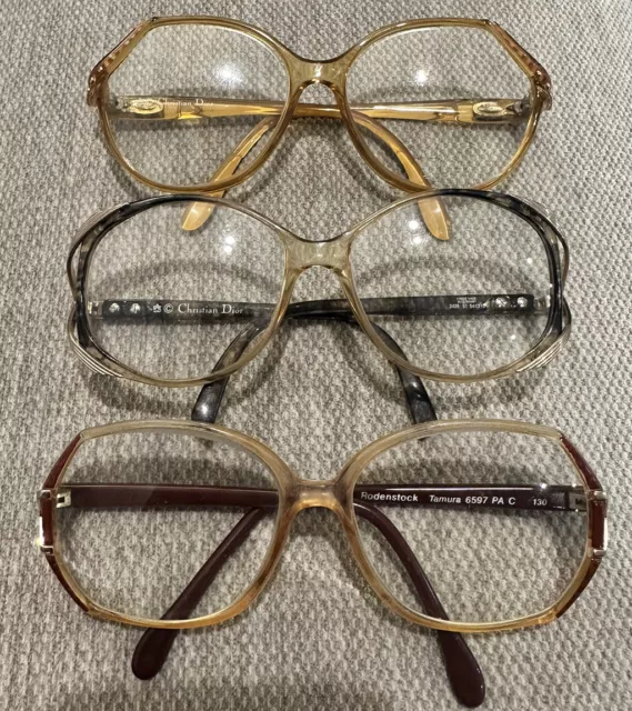 Vintage Christian Dior & Rodenstock Metal Spectacle Prescription Frames Set Of 3