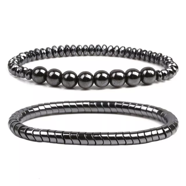 2x Weight Loss Magnetic Therapy 8mm Adults Hematite Stone Beads Bracelets