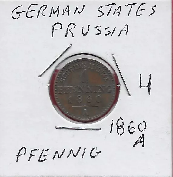 German States Prussia 1 Pfennig 1860-A William Iv,Kingdom Of Prussia,Crowned Shi