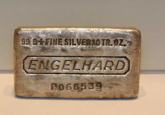 Vintage Engelhard 10 Oz Poured 999 Silver Loaf-Style Bar P066539