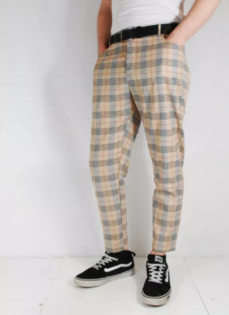 MENS BESPOKE SLIM Fit Tartan Check Sta Press Style Trousers 60s