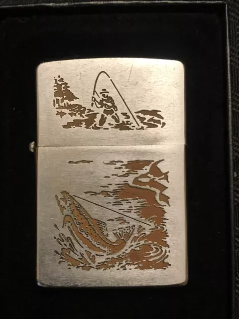 ZIPPO FLY FISHERMAN No. 180 Fishing For Trout or Salmon Fish Sport