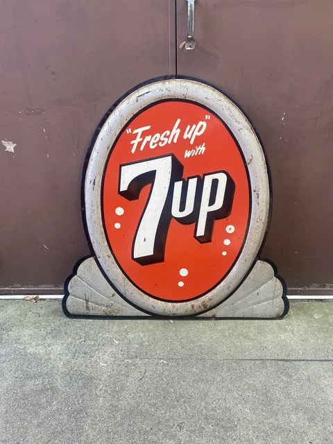 Large Rare Vintage 1956 Fresh Up 7-Up Sign With Wings 41” X 41” Stout St. Louis