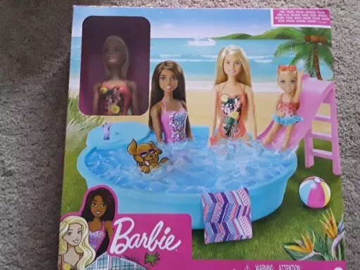 Barbie Doll and Summer Pool Playset New Girls Kids Childrens Toy Mattel