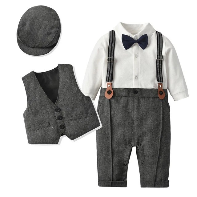Tuta da allenamento baby ragazzi gentiluomo reggiseno + carro armato + cappello festival outfits 3 pezzi 4