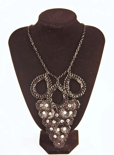 Black Tone w Rhinestone Necklace & Earring Set Fashion Costume Jewelry jxie New