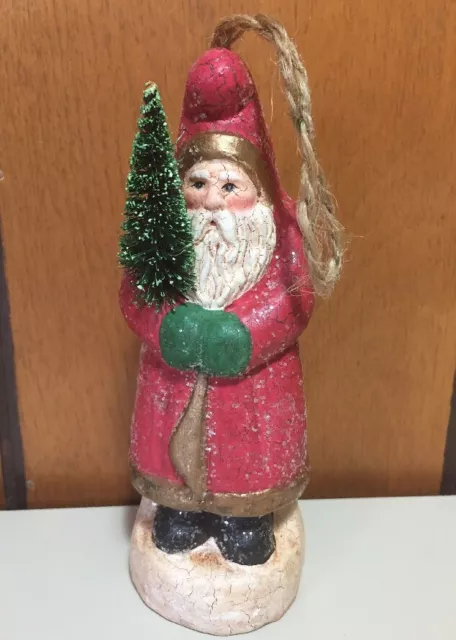 Old World Belsnickle Santa Crackle Glitter Bottle Brush Tree Ornament 5.5”