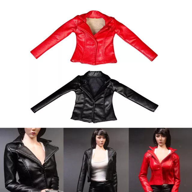 1:6 Handmade PU Leather Jacket Coat for 12" Female Figure Clothes Accessory