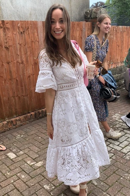 knee length dresses for ladies Stevie Lace Midi Dress in Multicolor