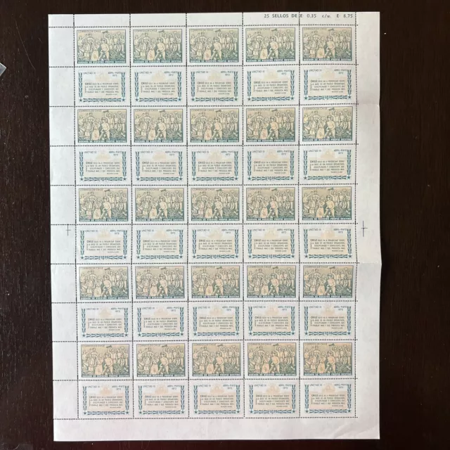 1972 Chile Stamps #418 Complete Sheet Mint Og