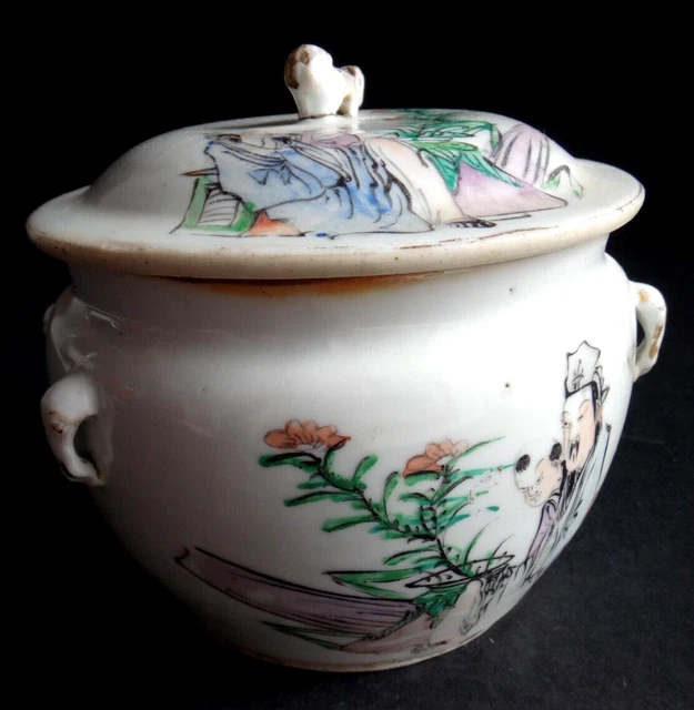 Ancien pot couvert chinois porcelaine canton Old chinese vase mark  bowl XIX 2