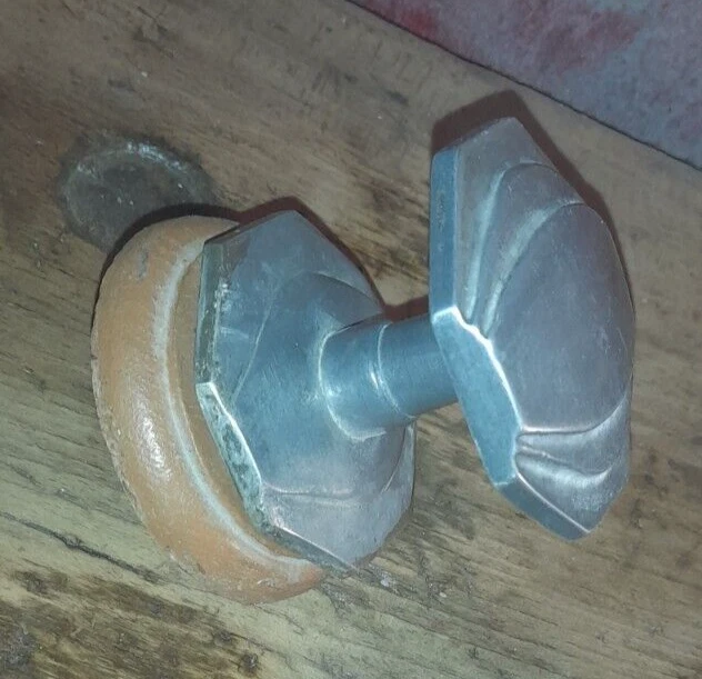 Poignée & rosace hexagonale Aluminium porte entrée ancienne côté 7 cm carré 6