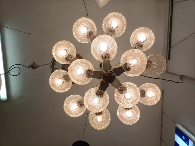 Lampadario 15 luci design anni 70 in cromo e vetri gaetano sciolari per sciolari