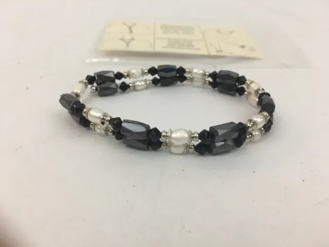 Woman's 100% Black Magnetic Hematite, white pearls,gold beads  Bracelet Anklet