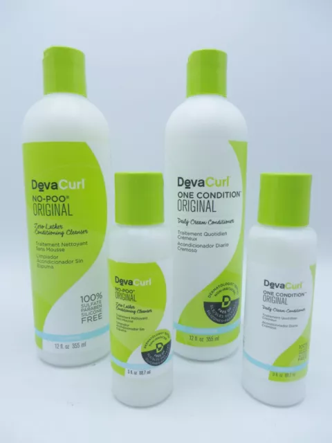 Deva Curl No Poo Original Cleanser & One Condition 12 Oz With Travel Size 3 Oz!