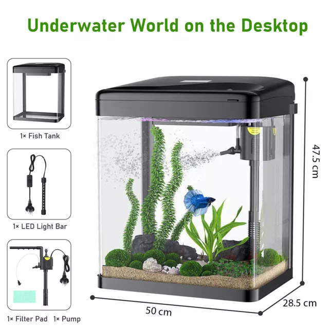 Aquarium Fish Tank Curved Glass RGB LED Light Complete Set Filter Pump 55L 3