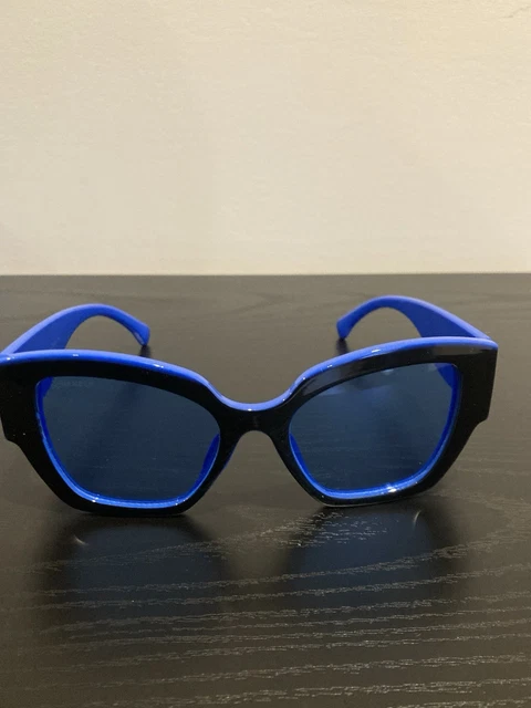 Chanel Acetate Cat Eye Sunglasses model 6057 in a black and blue colorway.
