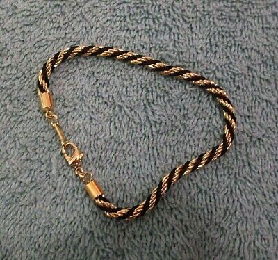 Vintage Goldtone Metal & Black Thread Twisted Bracelet ~ 7 5/8"