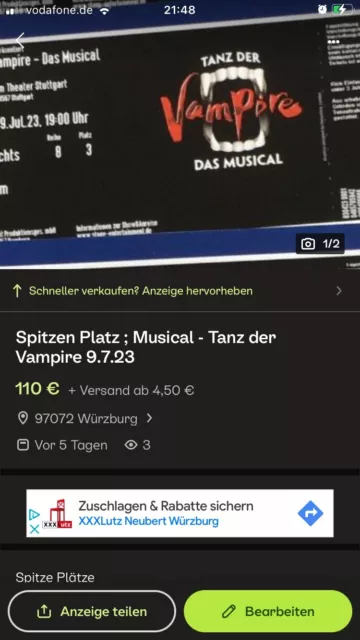 Spitzen Platz: Tanz Der Vampire-Musical 9.7.23