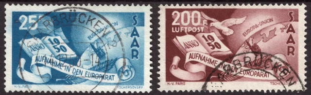 1950 Saarland Aufnahme in Europarat + Flugpost Nr. 297-298 PF I gest. Mi. 915,-