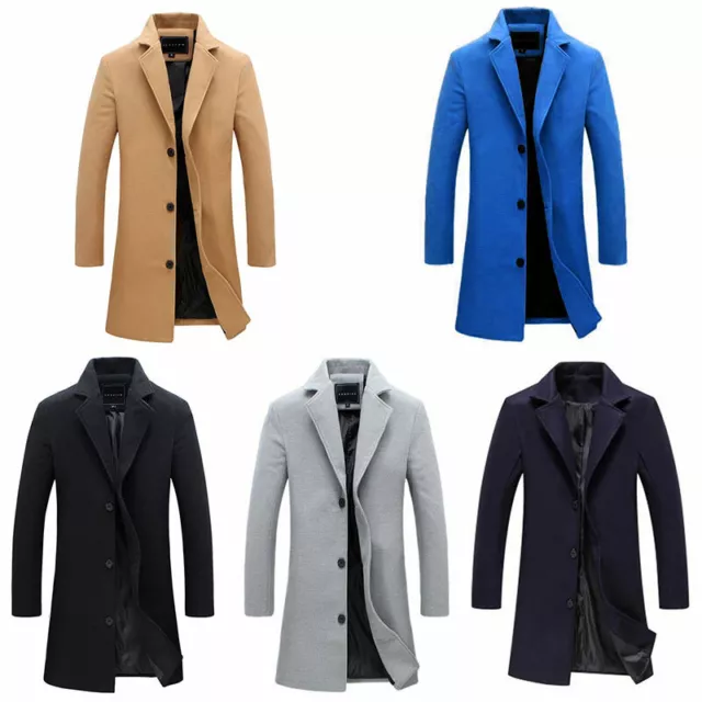 Mens Warm Woolen Trench Coat Double Breasted Overcoat Long Jacket Outwear Winter 6