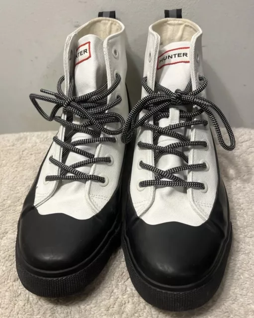 Hunter Lace Up Rain Boots RN17730 (White and Black) Size Men 7 Women 9