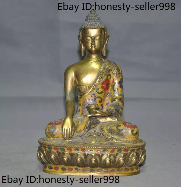 8'' old Tibetan Buddhism bronze Gilt Cloisonne Sakyamuni Medicine Buddha statue