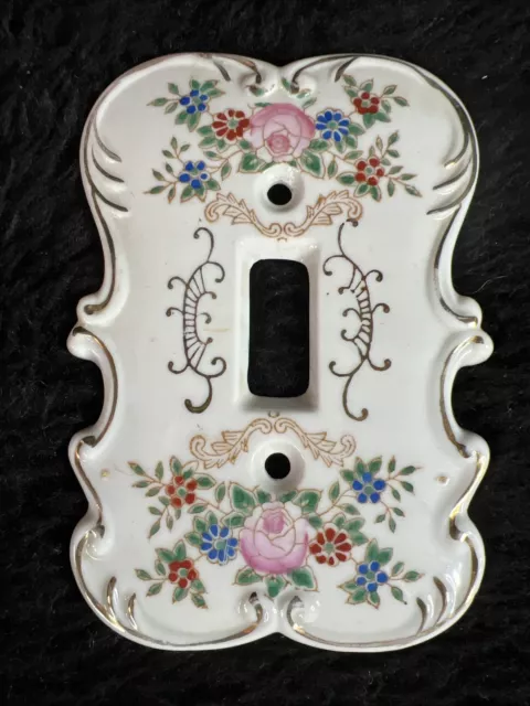 Vintage Light Switch Cover Plate Flowers Ceramic Porcelain Japan Nice!