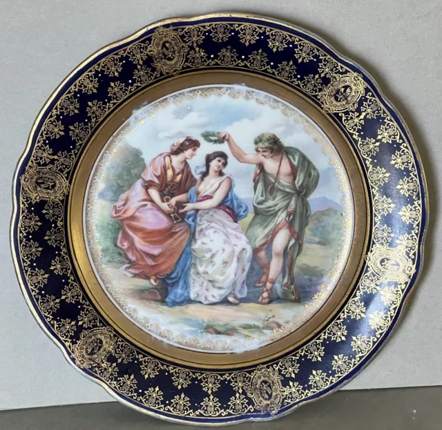 Royal Vienna Style  Scene Cobalt Gold 7.25 Inch Plate Beehive Mark