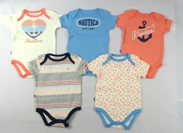 Nautica Baby Romper Girls' 5 Pack Bodysuits set size 3/6, 6/9 months