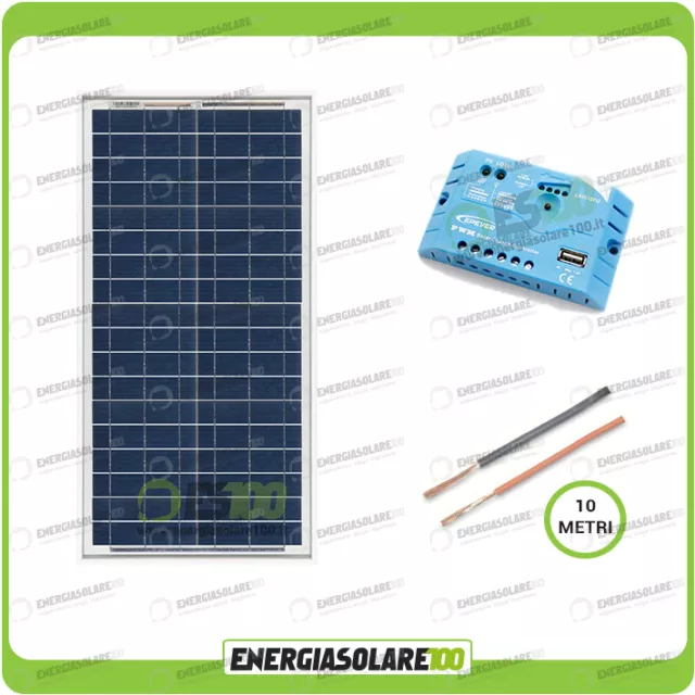 Kit solar fotovoltaico roulotes placa 30W 12V regulador de carga Batería