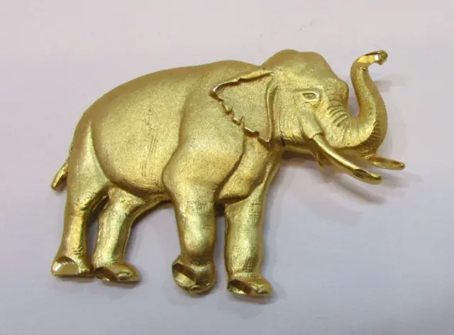Vintage 1990's 2-1/4" Gold-tone Elephant Shaped Metal Brooch Pin Costume Jewelry