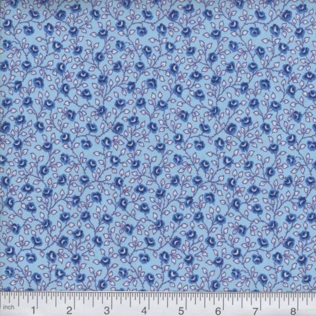 Country Calico Blue Floral Foliage Leaves Fabric Quilting 1/2 yard